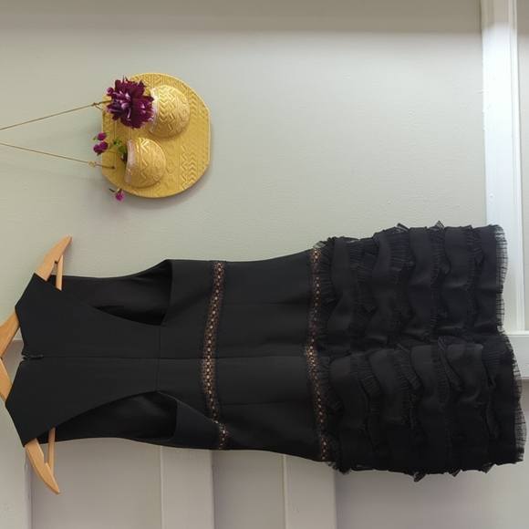 BCBG MaxAzria Black Tulle Ruffle Mini Dress size 2 Formal Party Flirty Fun Short - Picture 7 of 12